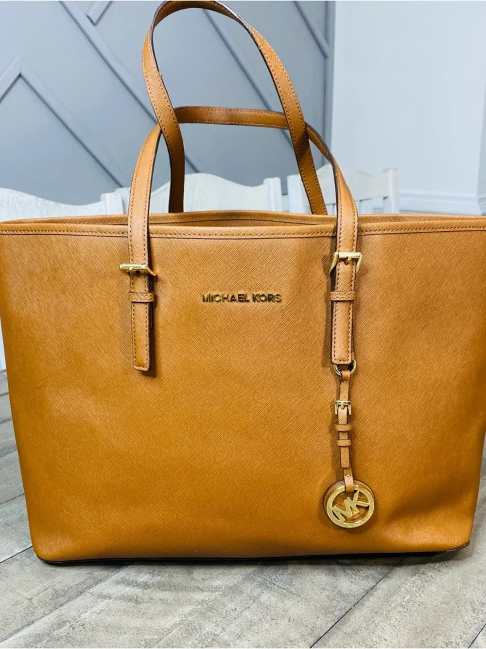 Michael Kors Jet Set Large Saffiano Leather Tote Bag - Honey/Tan - Picture 1 of 13